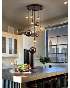 colgante de techo 9 leds dark 439176 negro-latón de schuller  colgante de techo 9 leds dark 439176 negro-latón de schuller