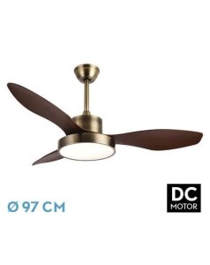ventilador dc con luz hayate mini 128599336 cuero/roble 3 aspas de fabrilamp