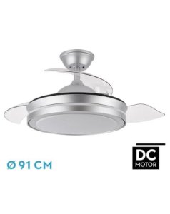 ventilador dc con luz esparta mini 184799010 plata 3 aspas de fabrilamp