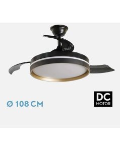 ventilador dc con luz mandarin negro/oro 72w 3 aspas desp. 108d 7200lm 239591316 de fabrilamp