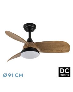 ventilador dc con luz tomo 212991385 negro/madera oscura 3 aspas de fabrilamp