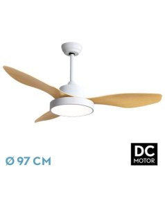 ventilador dc con luz hayate mini 128599368 blanco/haya 3 aspas de fabrilamp