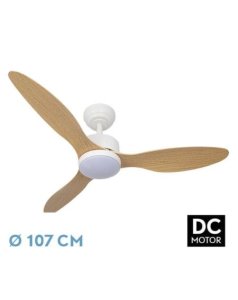 ventilador dc con luz serpa 209491368 blanco/haya 3 aspas de fabrilamp