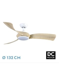 ventilador dc con luz cerdea 208291368 blanco/haya 3 aspas de fabrilamp