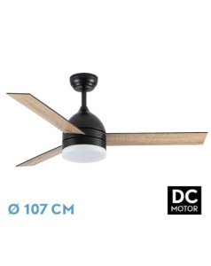 ventilador dc con luz mod. legio 212691336 negro/roble 3 aspas de fabrilamp