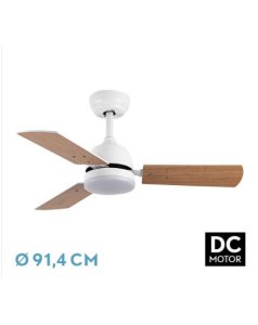 ventilador dc con luz prtico 206991368 blanco/haya 3 aspas de fabrilamp