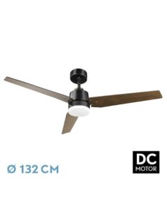 ventilador dc con luz mod. captus 212391309 negro/roble 3 aspas de fabrilamp