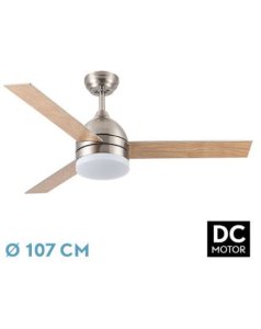 ventilador dc con luz mod. legio 212691342 nquel/haya 3 aspas de fabrilamp