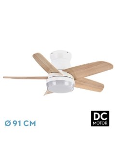 ventilador dc con luz neutrn 207991568 blanco/haya 5 aspas de fabrilamp