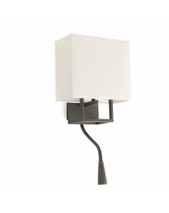 aplique de pared e14 con lector led vesper 29983 marrn pantalla beige de faro