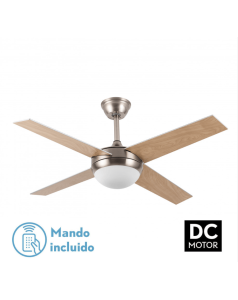 ventilador dc con luz ciro 159092410 nquel /haya 4 aspas de fabrilamp
