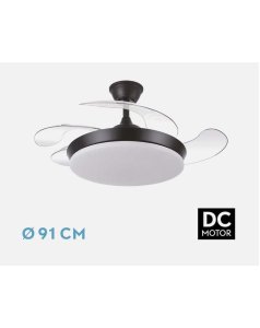 ventilador dc con luz tridente mini 59w negro 4 aspas desp. 91d 6980lm 236399009 de fabrilamp