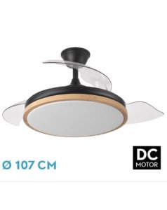 ventilador dc con luz evros 197091388 negro/haya 3 aspas de fabrilamp