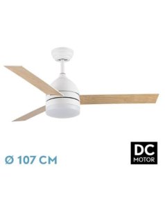 ventilador dc con luz mod. legio 212691368 blanco/haya 3 aspas de fabrilamp