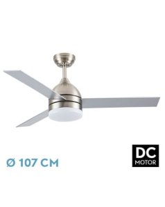 ventilador dc con luz mod. legio 212691342 nquel/plata 3 aspas de fabrilamp