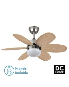 ventilador dc con luz mod. alves 175791642 nquel/haya 6 aspas de fabrilamp