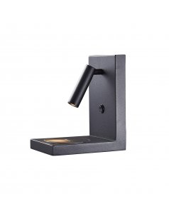 aplique de pared / estante con lector negro led 3w con cargador de induccin de mvil zanzbar 6752 de mantra