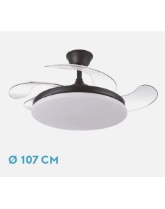 ventilador dc con luz tridente 59w negro 4 aspas desp.107d 6980lm 236391309 de fabrilamp