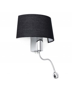 aplique de pared e27 con lector led hotel 29946 cromo pantalla negra de faro