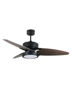 ventilador dc con luz cross 187391309 negro/roble 3 aspas de fabrilamp