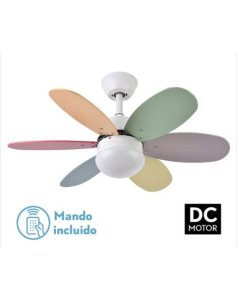 ventilador dc con luz mod. alves 175791637 blanco / pastel 6 aspas de fabrilamp