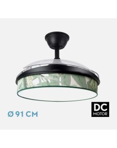 ventilador dc con luz moda 72w negro/hoja verde 3 aspas desp. 91d 7200ml 212480109 de fabrilamp