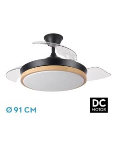 ventilador dc con luz evros mini 197099088 negro/haya 3 aspas de fabrilamp