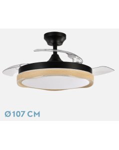 ventilador dc con luz blondi 72w negro/madera 3 aspas desp.107d 7200lm 208791385 de fabrilamp