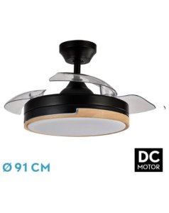ventilador dc con luz olimpia mini 185999085 negro/madera 3 aspas de fabrilamp