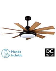 ventilador dc con luz pireo 185391982 negro/roble 9 aspas de fabrilamp