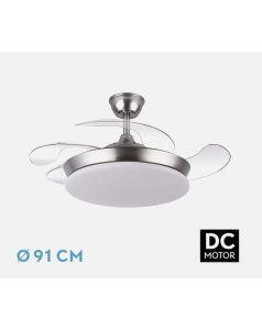 ventilador dc con luz tridente mini 59w niquel 4 aspas desp. 91d 6980lm 236399003 de fabrilamp