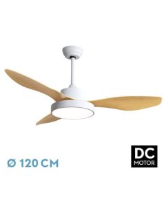 ventilador dc con luz hayate 128591368 blanco/haya 3 aspas de fabrilamp