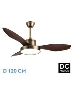 ventilador dc con luz hayate 128591336 cuero/roble 3 aspas de fabrilamp