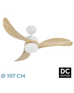 ventilador dc con luz bembezar 209391368 blanco/haya 3 aspas de fabrilamp