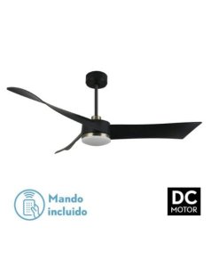 ventilador dc con luz tempel 187491373 negro/cuero 3 aspas de fabrilamp
