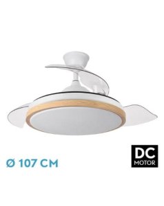 ventilador dc con luz evros 197091368 blanco/haya 3 aspas de fabrilamp