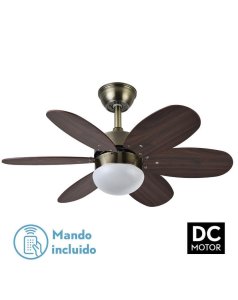 ventilador dc con luz mod. alves 175791636 cuero/cerezo 6 aspas de fabrilamp