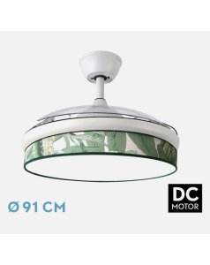 ventilador dc con luz moda 72w blanco/hoja verde 3 aspas desp. 91d 7200ml 212480101 de fabrilamp