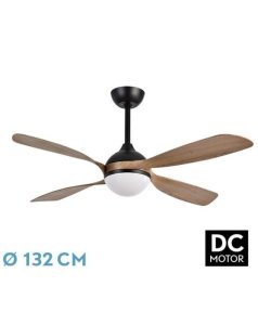 ventilador dc con luz livorno 208191436 negro/roble 4 aspas de fabrilamp