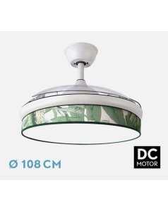 ventilador dc con luz moda 72w blanco/hoja verde 3 aspas desp. 108d 7200ml 212490101 de fabrilamp