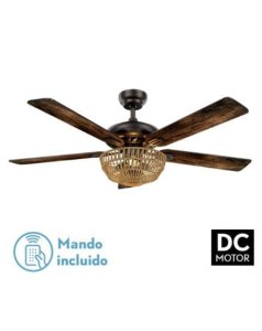 ventilador dc con luz cesta 181993536 negro/roble 5 aspas de fabrilamp