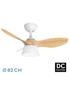 ventilador dc con luz cbico 207391368 blanco/haya 3 aspas de fabrilamp