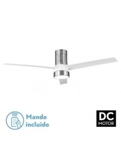 ventilador dc con luz teo 158491381 nquel/blanco 3 aspas de fabrilamp