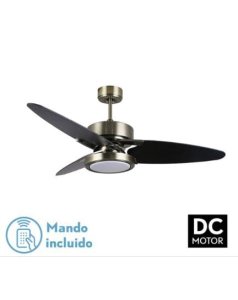 ventilador dc con luz cross 187391314 cuero/negro 3 aspas de fabrilamp