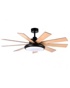 ventilador dc con luz pireo 185391982 negro/haya 9 aspas de fabrilamp