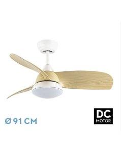 ventilador dc con luz tomo 212991368 blanco/haya 3 aspas de fabrilamp