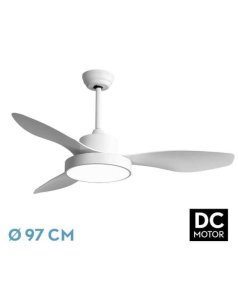 ventilador dc con luz hayate mini 128599301 blanco 3 aspas de fabrilamp