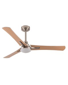 ventilador dc con luz coro 182491303 nquel/haya 3 aspas de fabrilamp