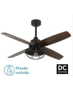 ventilador dc con luz aquilo 182291409 negro/ roble 4 aspas de fabrilamp