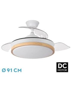 ventilador dc con luz evros mini 197099068 blanco/haya 3 aspas de fabrilamp